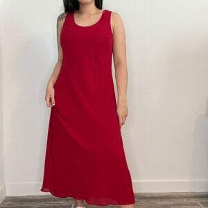 Studio I Petite Red Sleeveless Scoop Neck Maxi Dress